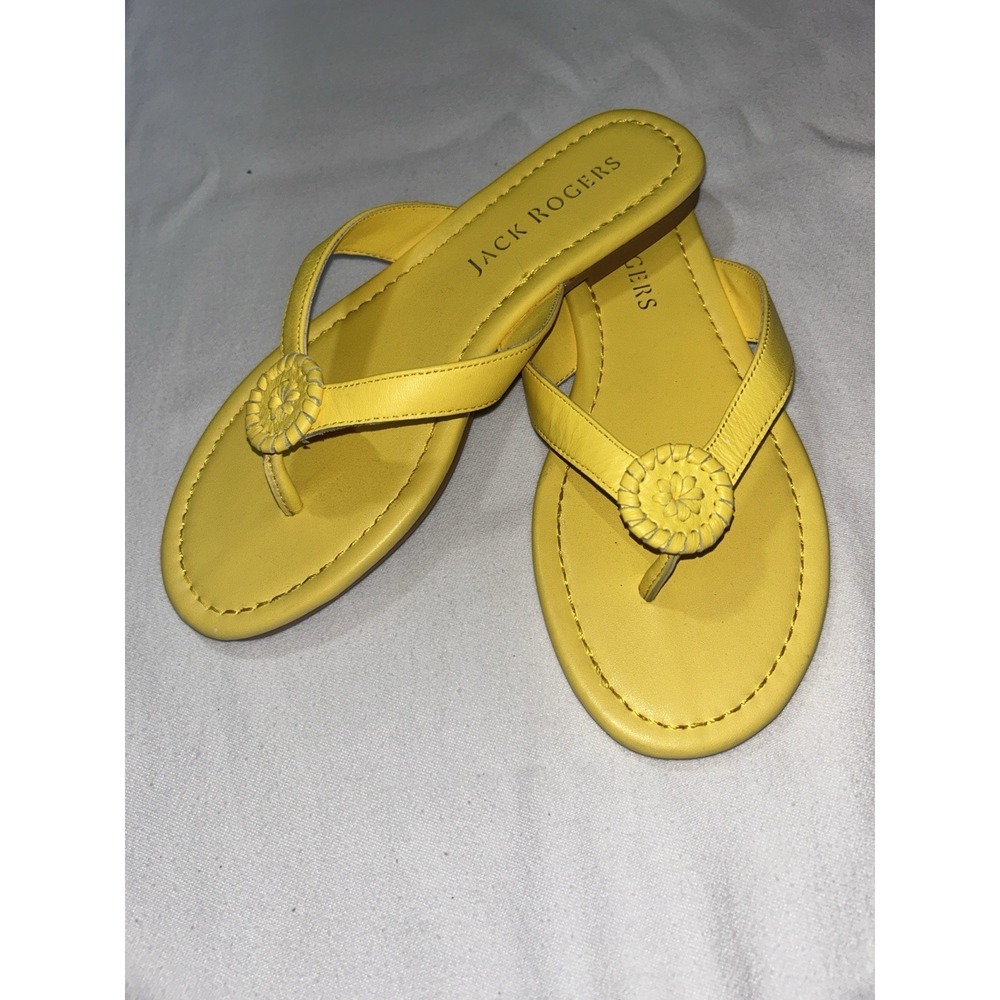 Jack Rogers Jacks‎ Flat Thong Sandals Yellow Leather Women's Size 8M